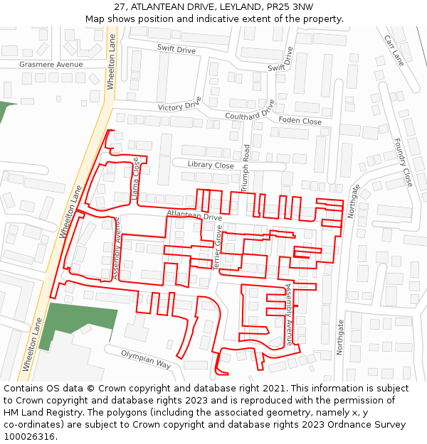 27, ATLANTEAN DRIVE, LEYLAND, PR25 3NW: Location map and indicative extent of plot