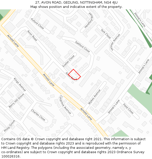 27, AVON ROAD, GEDLING, NOTTINGHAM, NG4 4JU: Location map and indicative extent of plot