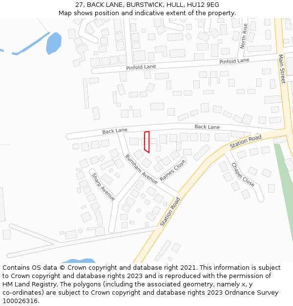 27, BACK LANE, BURSTWICK, HULL, HU12 9EG: Location map and indicative extent of plot