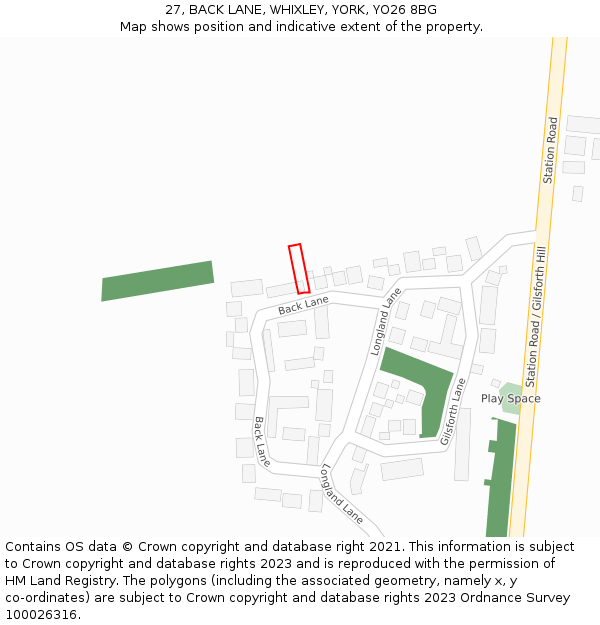 27, BACK LANE, WHIXLEY, YORK, YO26 8BG: Location map and indicative extent of plot