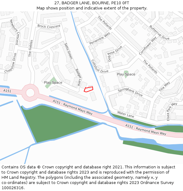 27, BADGER LANE, BOURNE, PE10 0FT: Location map and indicative extent of plot