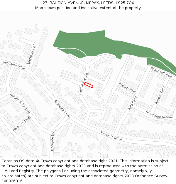 27, BAILDON AVENUE, KIPPAX, LEEDS, LS25 7QX: Location map and indicative extent of plot