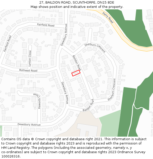 27, BAILDON ROAD, SCUNTHORPE, DN15 8DE: Location map and indicative extent of plot