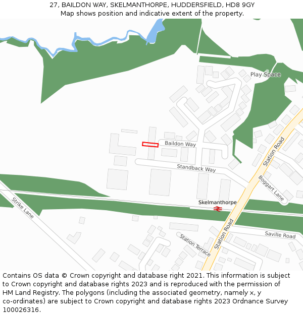 27, BAILDON WAY, SKELMANTHORPE, HUDDERSFIELD, HD8 9GY: Location map and indicative extent of plot