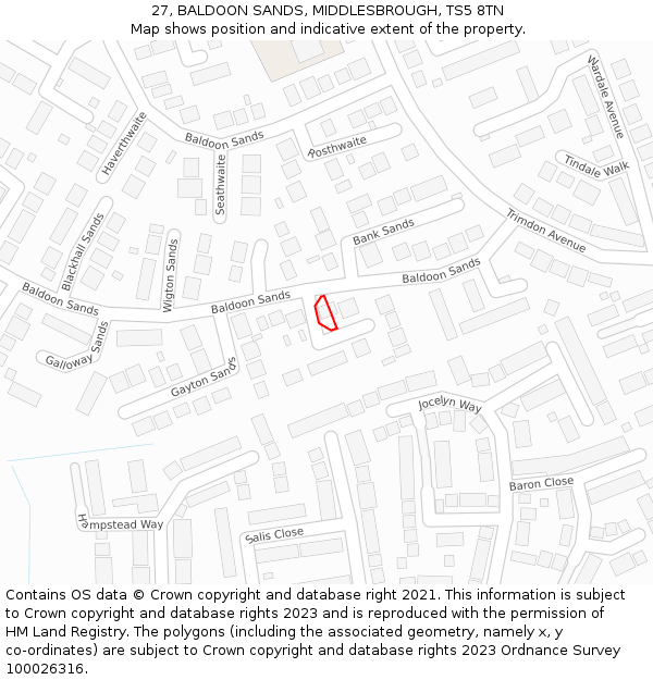 27, BALDOON SANDS, MIDDLESBROUGH, TS5 8TN: Location map and indicative extent of plot