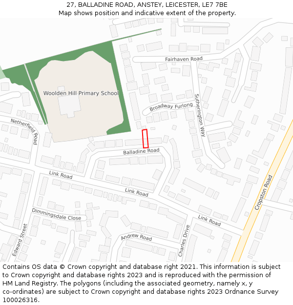 27, BALLADINE ROAD, ANSTEY, LEICESTER, LE7 7BE: Location map and indicative extent of plot