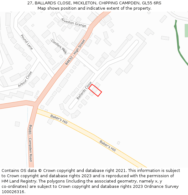 27, BALLARDS CLOSE, MICKLETON, CHIPPING CAMPDEN, GL55 6RS: Location map and indicative extent of plot