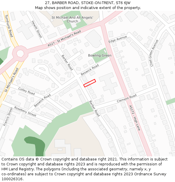 27, BARBER ROAD, STOKE-ON-TRENT, ST6 6JW: Location map and indicative extent of plot