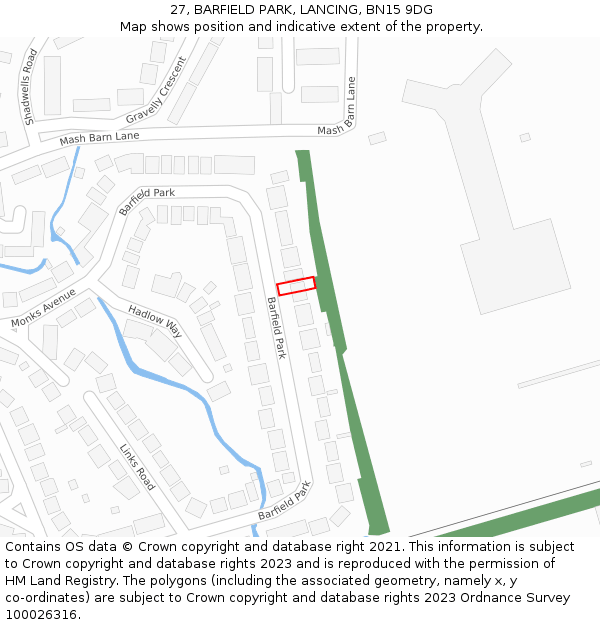 27, BARFIELD PARK, LANCING, BN15 9DG: Location map and indicative extent of plot