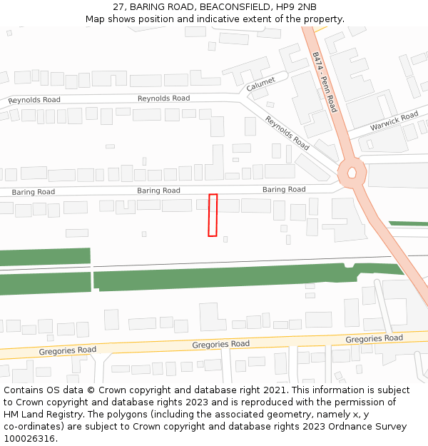 27, BARING ROAD, BEACONSFIELD, HP9 2NB: Location map and indicative extent of plot