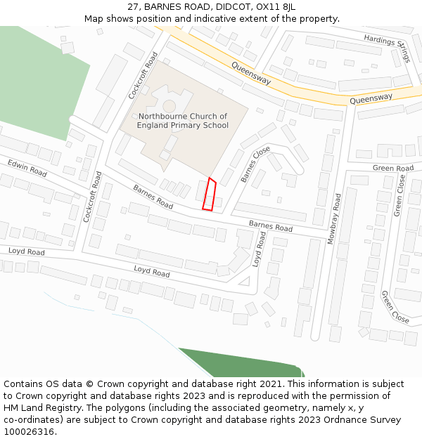 27, BARNES ROAD, DIDCOT, OX11 8JL: Location map and indicative extent of plot