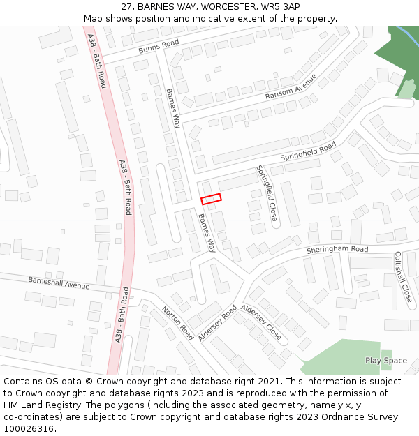 27, BARNES WAY, WORCESTER, WR5 3AP: Location map and indicative extent of plot