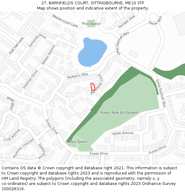 27, BARNFIELDS COURT, SITTINGBOURNE, ME10 3TP: Location map and indicative extent of plot