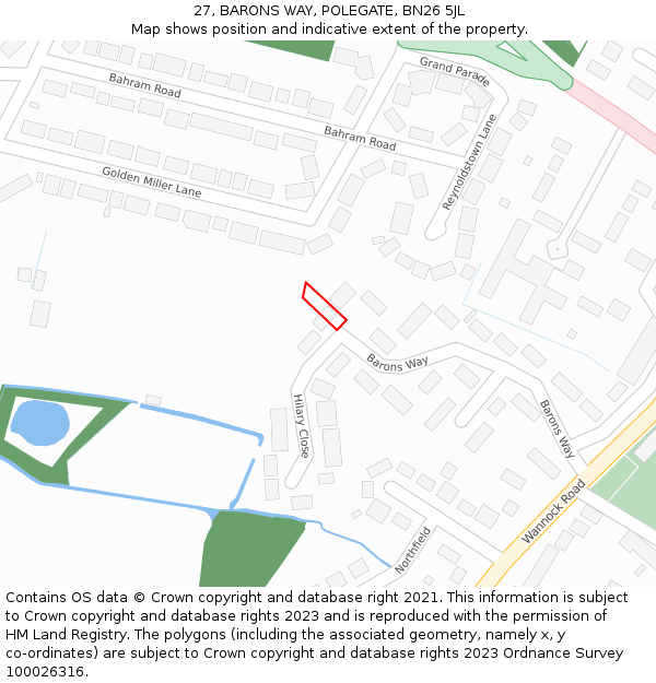 27, BARONS WAY, POLEGATE, BN26 5JL: Location map and indicative extent of plot