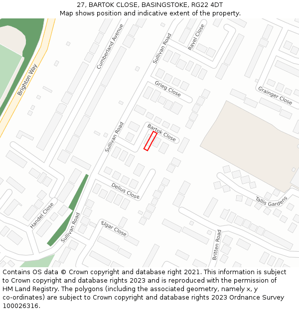 27, BARTOK CLOSE, BASINGSTOKE, RG22 4DT: Location map and indicative extent of plot