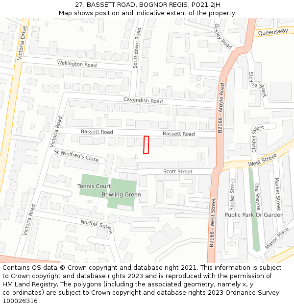 27, BASSETT ROAD, BOGNOR REGIS, PO21 2JH: Location map and indicative extent of plot