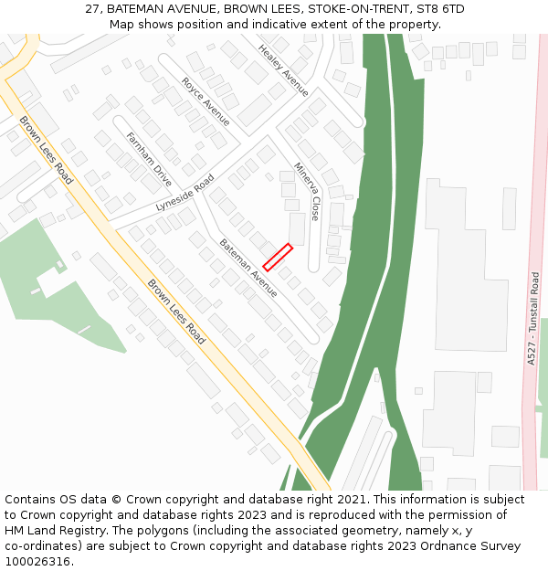 27, BATEMAN AVENUE, BROWN LEES, STOKE-ON-TRENT, ST8 6TD: Location map and indicative extent of plot