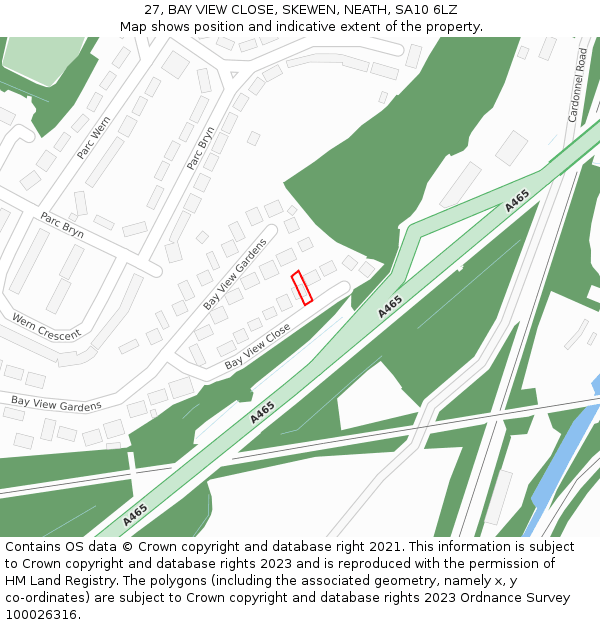 27, BAY VIEW CLOSE, SKEWEN, NEATH, SA10 6LZ: Location map and indicative extent of plot