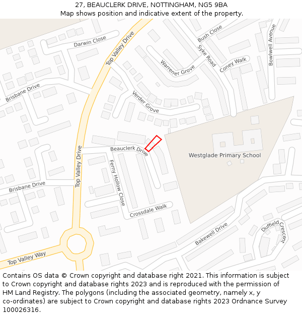 27, BEAUCLERK DRIVE, NOTTINGHAM, NG5 9BA: Location map and indicative extent of plot