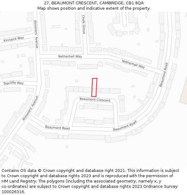 27, BEAUMONT CRESCENT, CAMBRIDGE, CB1 8QA: Location map and indicative extent of plot