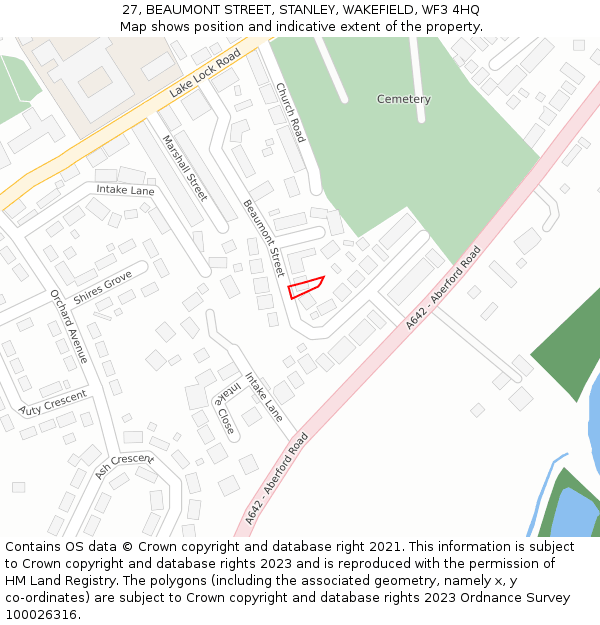 27, BEAUMONT STREET, STANLEY, WAKEFIELD, WF3 4HQ: Location map and indicative extent of plot