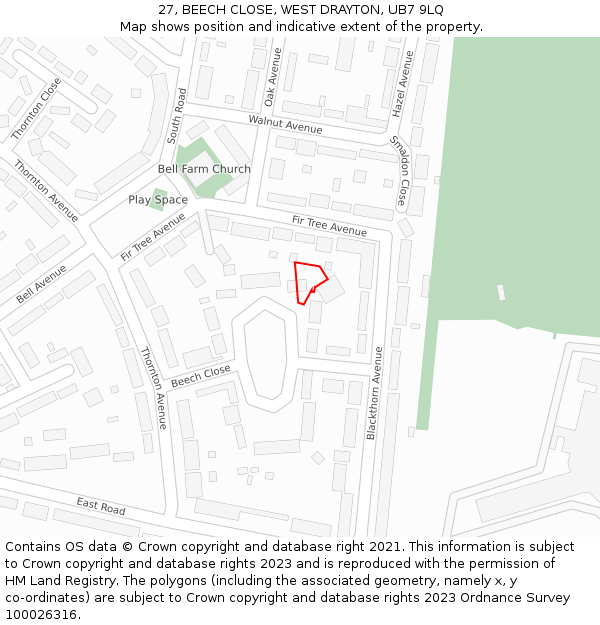 27, BEECH CLOSE, WEST DRAYTON, UB7 9LQ: Location map and indicative extent of plot