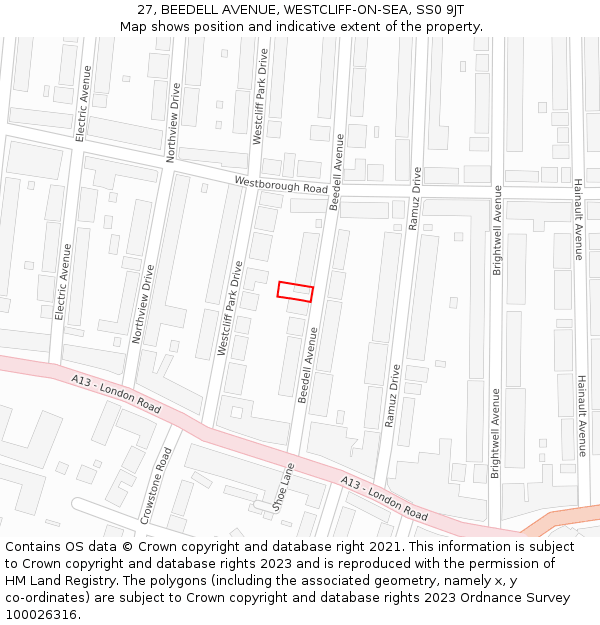 27, BEEDELL AVENUE, WESTCLIFF-ON-SEA, SS0 9JT: Location map and indicative extent of plot