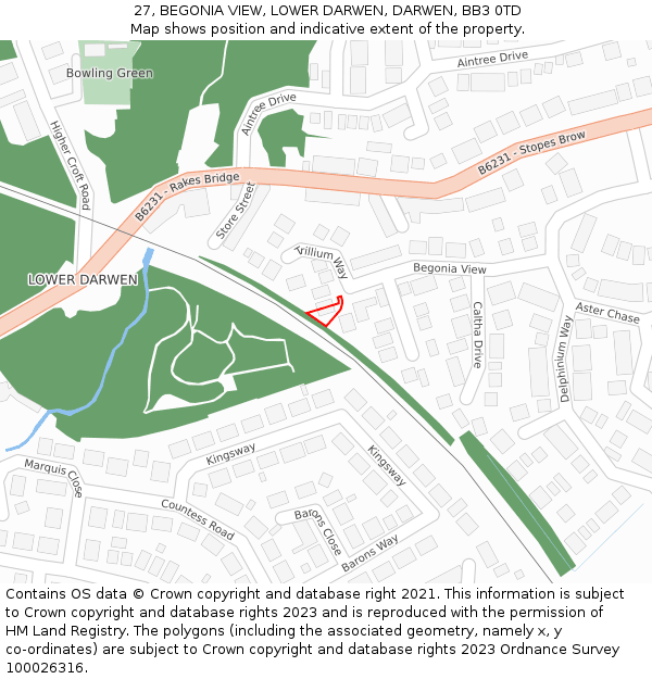 27, BEGONIA VIEW, LOWER DARWEN, DARWEN, BB3 0TD: Location map and indicative extent of plot