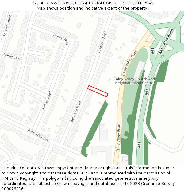 27, BELGRAVE ROAD, GREAT BOUGHTON, CHESTER, CH3 5SA: Location map and indicative extent of plot