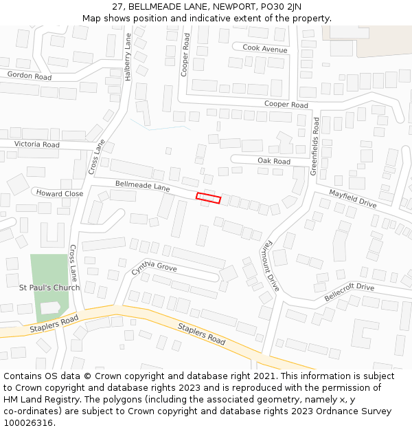 27, BELLMEADE LANE, NEWPORT, PO30 2JN: Location map and indicative extent of plot