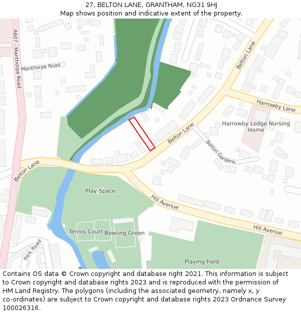 27, BELTON LANE, GRANTHAM, NG31 9HJ: Location map and indicative extent of plot