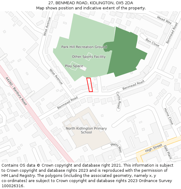 27, BENMEAD ROAD, KIDLINGTON, OX5 2DA: Location map and indicative extent of plot