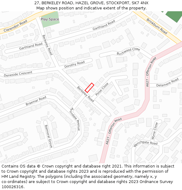 27, BERKELEY ROAD, HAZEL GROVE, STOCKPORT, SK7 4NX: Location map and indicative extent of plot