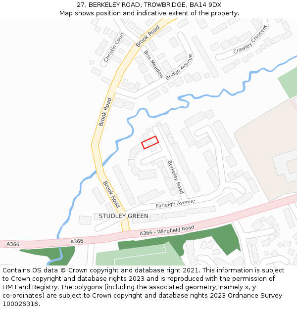 27, BERKELEY ROAD, TROWBRIDGE, BA14 9DX: Location map and indicative extent of plot