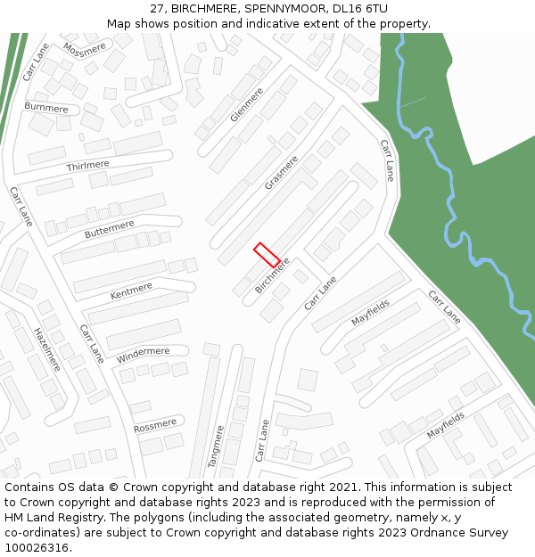27, BIRCHMERE, SPENNYMOOR, DL16 6TU: Location map and indicative extent of plot