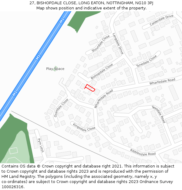 27, BISHOPDALE CLOSE, LONG EATON, NOTTINGHAM, NG10 3PJ: Location map and indicative extent of plot