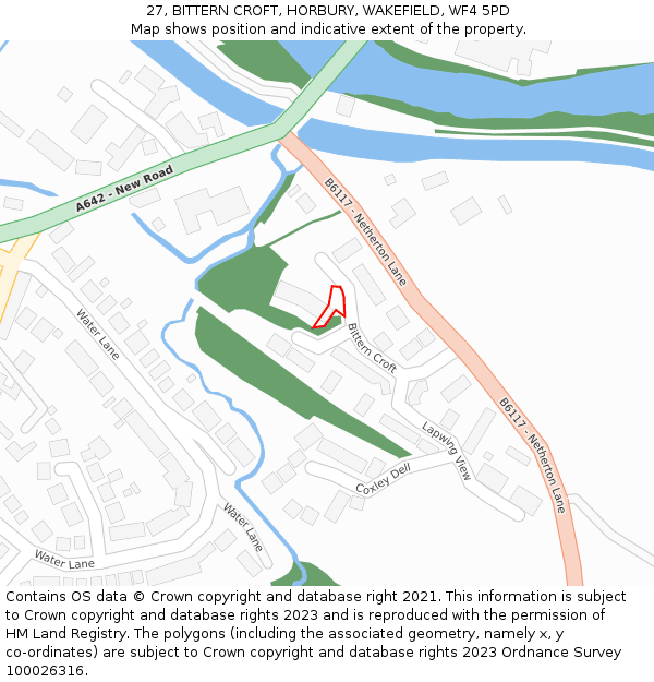 27, BITTERN CROFT, HORBURY, WAKEFIELD, WF4 5PD: Location map and indicative extent of plot