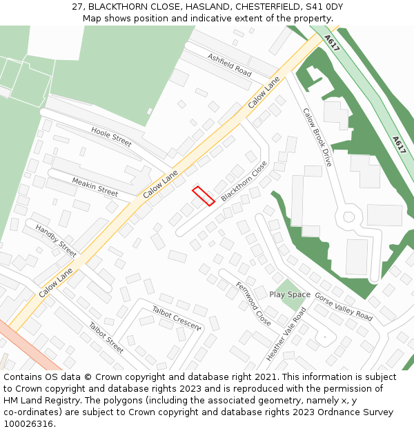 27, BLACKTHORN CLOSE, HASLAND, CHESTERFIELD, S41 0DY: Location map and indicative extent of plot