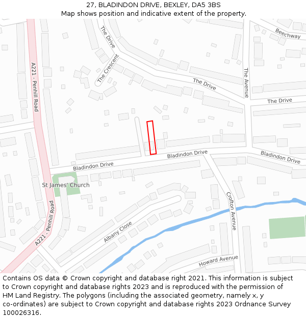 27, BLADINDON DRIVE, BEXLEY, DA5 3BS: Location map and indicative extent of plot
