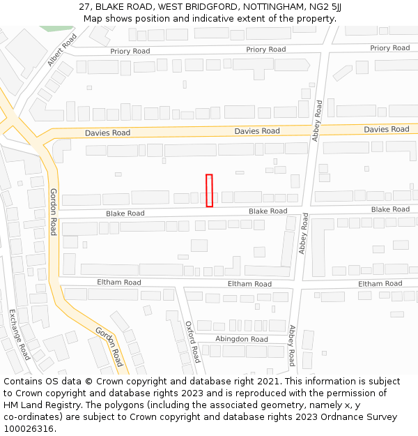 27, BLAKE ROAD, WEST BRIDGFORD, NOTTINGHAM, NG2 5JJ: Location map and indicative extent of plot