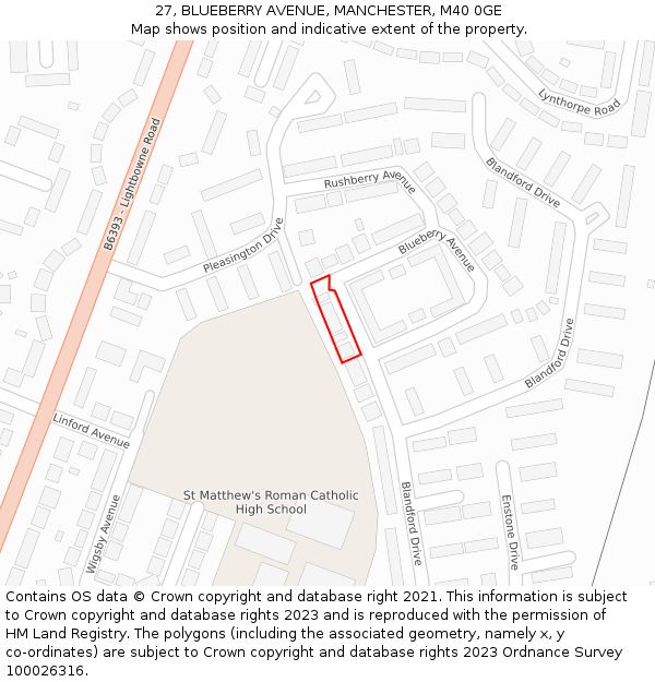 27, BLUEBERRY AVENUE, MANCHESTER, M40 0GE: Location map and indicative extent of plot