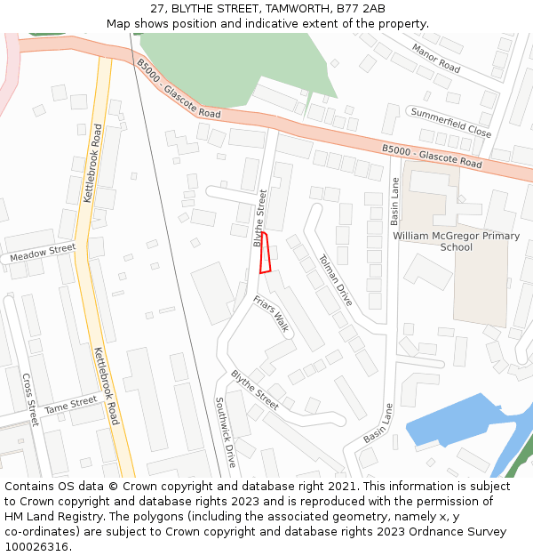 27, BLYTHE STREET, TAMWORTH, B77 2AB: Location map and indicative extent of plot