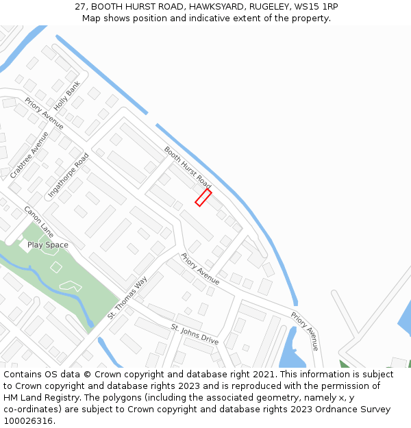 27, BOOTH HURST ROAD, HAWKSYARD, RUGELEY, WS15 1RP: Location map and indicative extent of plot