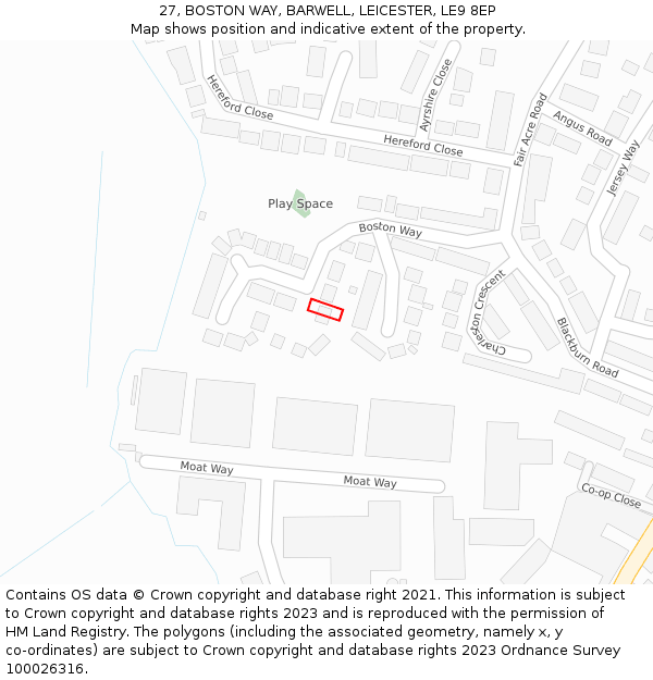 27, BOSTON WAY, BARWELL, LEICESTER, LE9 8EP: Location map and indicative extent of plot