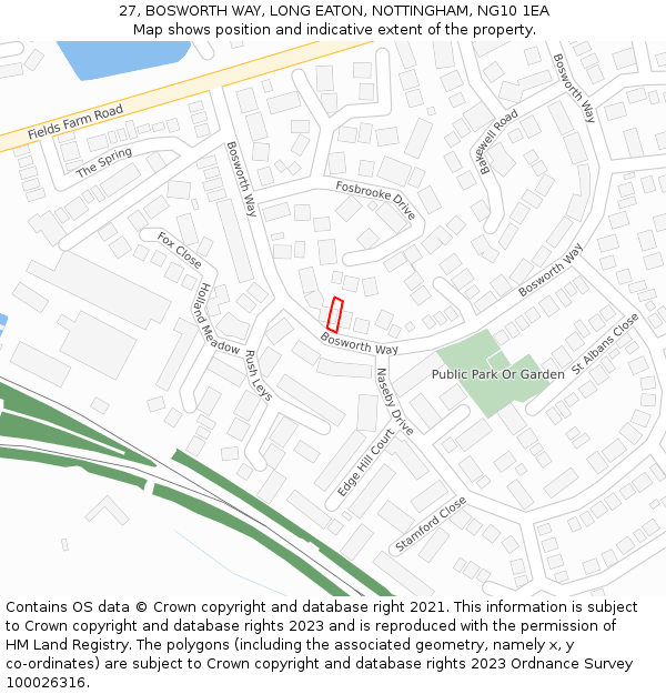 27, BOSWORTH WAY, LONG EATON, NOTTINGHAM, NG10 1EA: Location map and indicative extent of plot