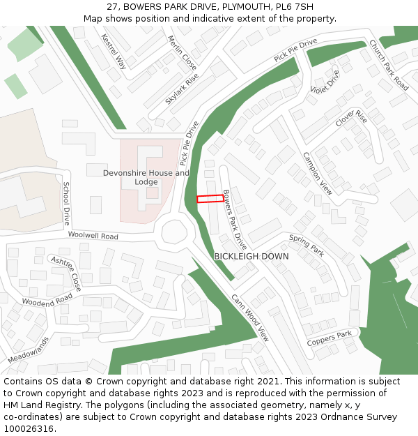 27, BOWERS PARK DRIVE, PLYMOUTH, PL6 7SH: Location map and indicative extent of plot