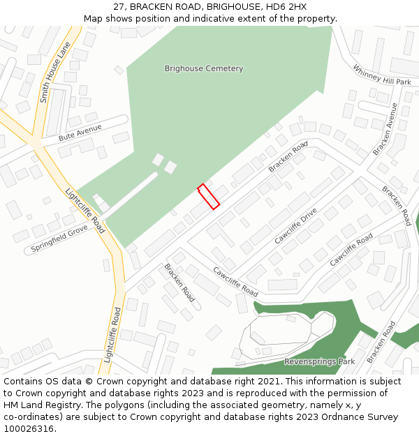 27, BRACKEN ROAD, BRIGHOUSE, HD6 2HX: Location map and indicative extent of plot