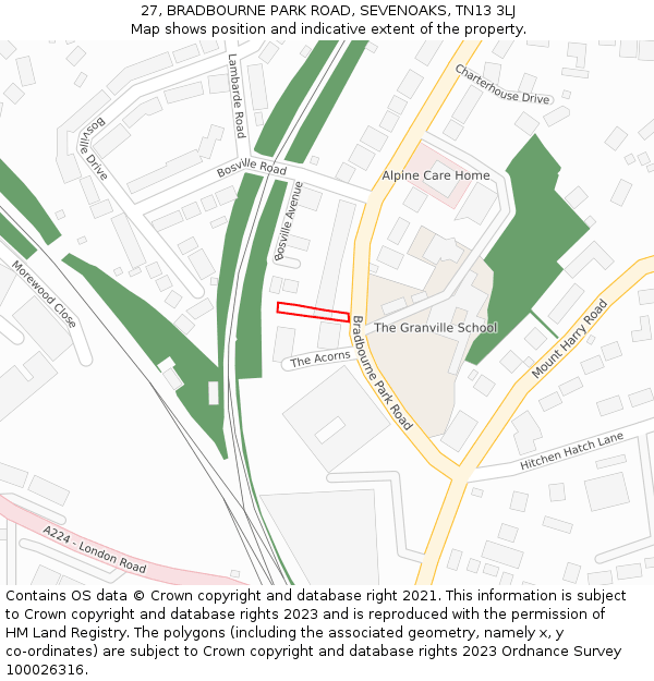 27, BRADBOURNE PARK ROAD, SEVENOAKS, TN13 3LJ: Location map and indicative extent of plot