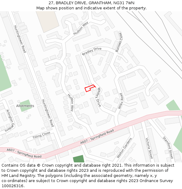 27, BRADLEY DRIVE, GRANTHAM, NG31 7WN: Location map and indicative extent of plot