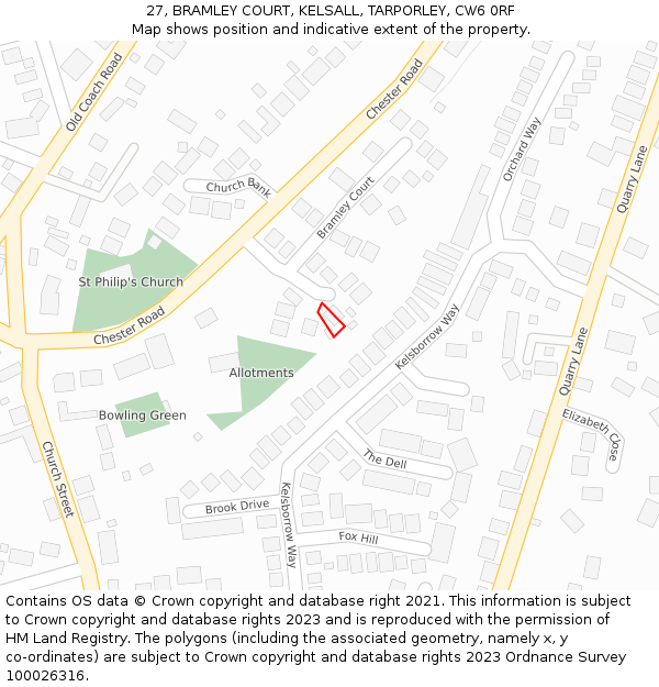 27, BRAMLEY COURT, KELSALL, TARPORLEY, CW6 0RF: Location map and indicative extent of plot